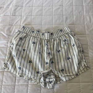 Aerie High Waist Shorts in White with Navy Stripes